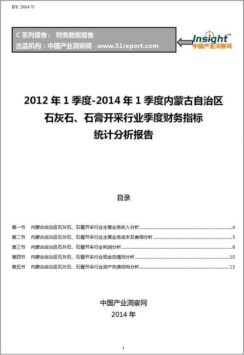 2012-2014年1季度内蒙古自治区石灰石,石膏开采行业财务指标分析季报
